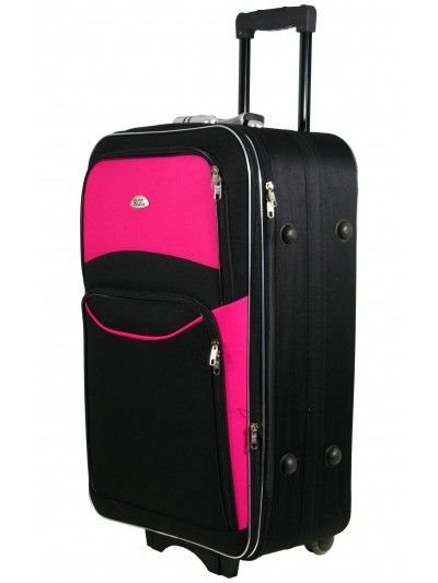 Średnia walizka na kółkach 111 czarno różowa codura zamek